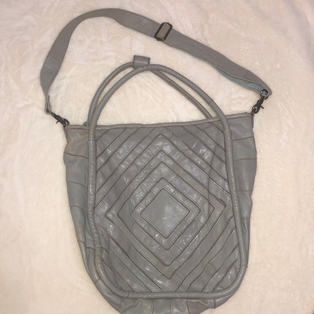 Anthropologie brand shoulder bag. 100% cow leather. Gray.